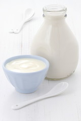 milk bottle and plain yogurt