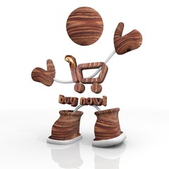 wooden buy now 3d Illustration with cute 3d character