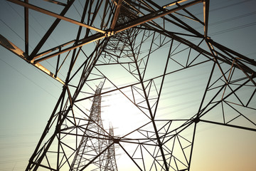 The power transmission towers of sky background