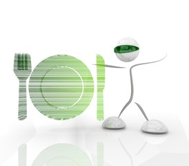 futuristic restaurant icon with 3d character