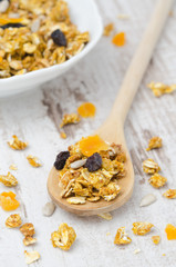 pumpkin granola with dried fruit and seeds in a spoon