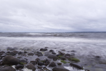 Baltic ocean a cloudy rainy day, Ekerum, Sweden