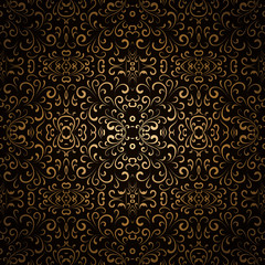 Abstract floral background, dark gold seamless pattern