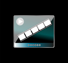 media player and film strip on black background
