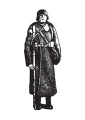 Soldier with rifle on the white background