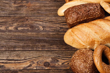 Bread assortment on a wooden table