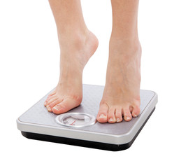 Beautiful slim woman on white background