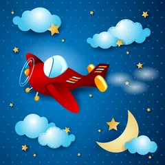 Papier Peint photo autocollant Ciel Avion rouge la nuit
