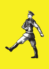 Soldier walking on the yellow background