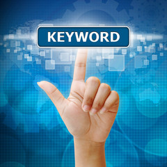 Hand woman press on touch screen keyword seo button