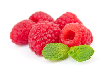 Ripe raspberry with mint