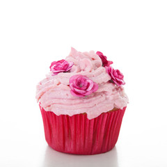 Cupcake mit Blumen rosa Deko Nahaufnahme