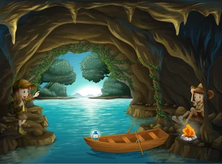 Photo sur Plexiglas Rivière, lac Une jeune fille et un garçon à l& 39 intérieur de la grotte