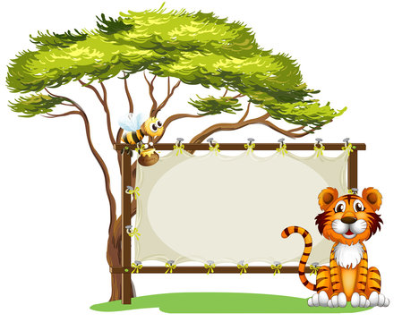 A blank signage with a tiger and a bee