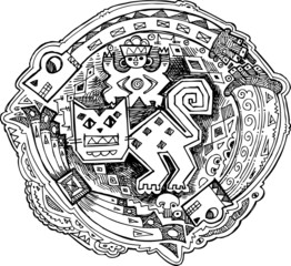 Round maya decoration representing a wild feline