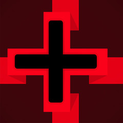 Red and black poster with cross