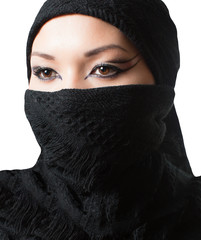Oriental arabian makeup,portrait of kazakh woman in hijab