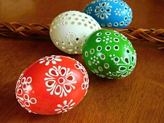 easter eggs on wooden background