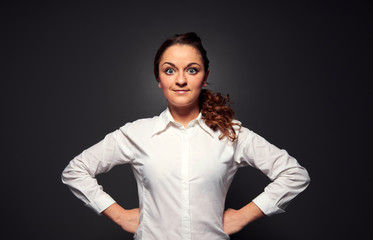 assured smiley girl in white shirt