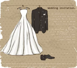 Vintage poster with with a wedding dress. © tari767
