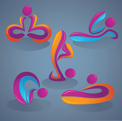 yoga practice, people look like a ribbons, vector collection of