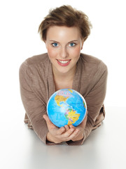 Woman shows the communication World, Global Commerce