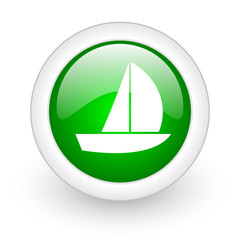 yacht green circle glossy web icon on white background