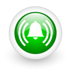 alarm green circle glossy web icon on white background