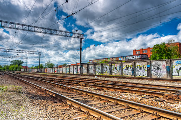 Obraz premium Railway slide rails and painted wall