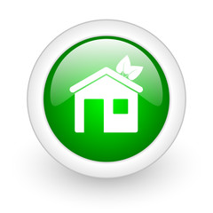 home green circle glossy web icon on white background