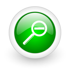 magnification green circle glossy web icon on white background