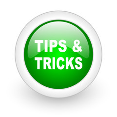 tips green circle glossy web icon on white background