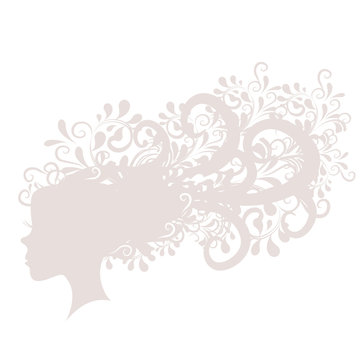 Silhouette einer Frau mit Ornamenten und Textfreiraum