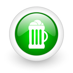 beer green circle glossy web icon on white background
