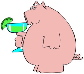 Pig drinking a Margarita