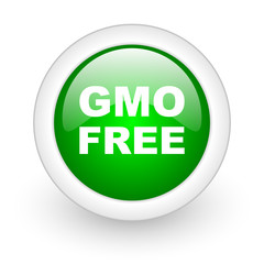 gmo free green circle glossy web icon on white background