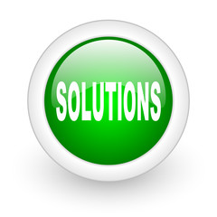 solutions green circle glossy web icon on white background