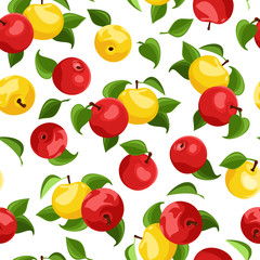 Seamless background with apples and leaves. Vector illustration.