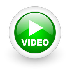 video green circle glossy web icon on white background