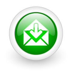 mail green circle glossy web icon on white background
