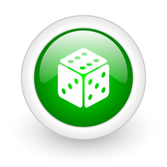dice green circle glossy web icon on white background