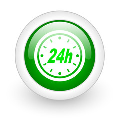 24h green circle glossy web icon on white background