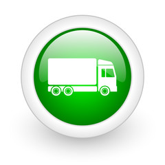 delivery green circle glossy web icon on white background