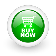 buy now green circle glossy web icon on white background