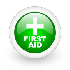 first aid green circle glossy web icon on white background