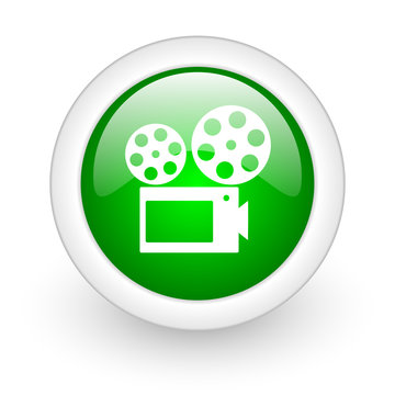 cinema green circle glossy web icon on white background