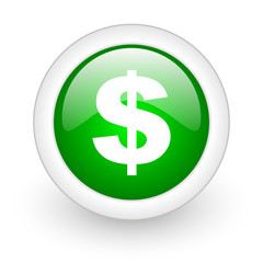 us dollar green circle glossy web icon on white background