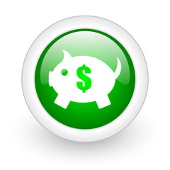 Obraz premium piggy bank green circle glossy web icon on white background
