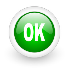 ok green circle glossy web icon on white background