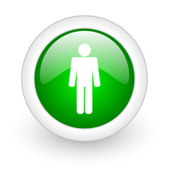 man green circle glossy web icon on white background